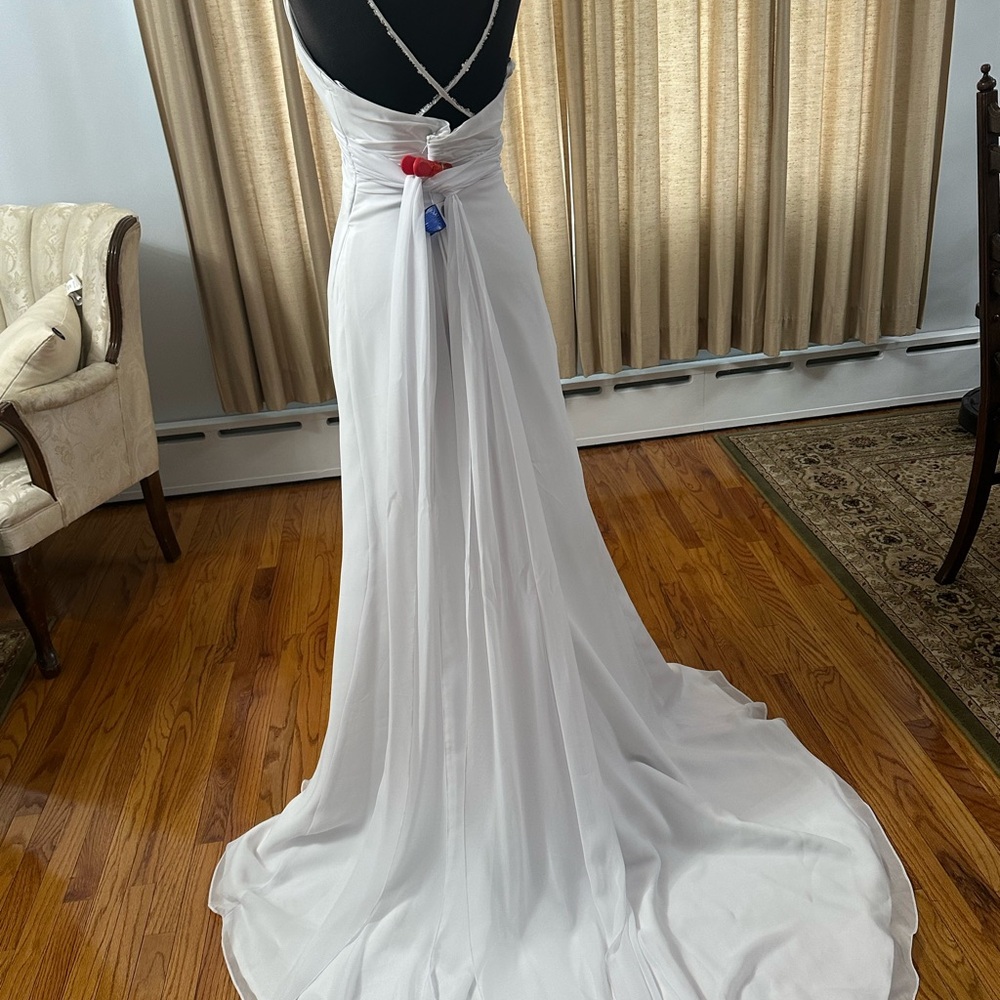 Moonlight Bridal White Spaghetti-Strap Satin Wedding Gown - Picture 3 of 4